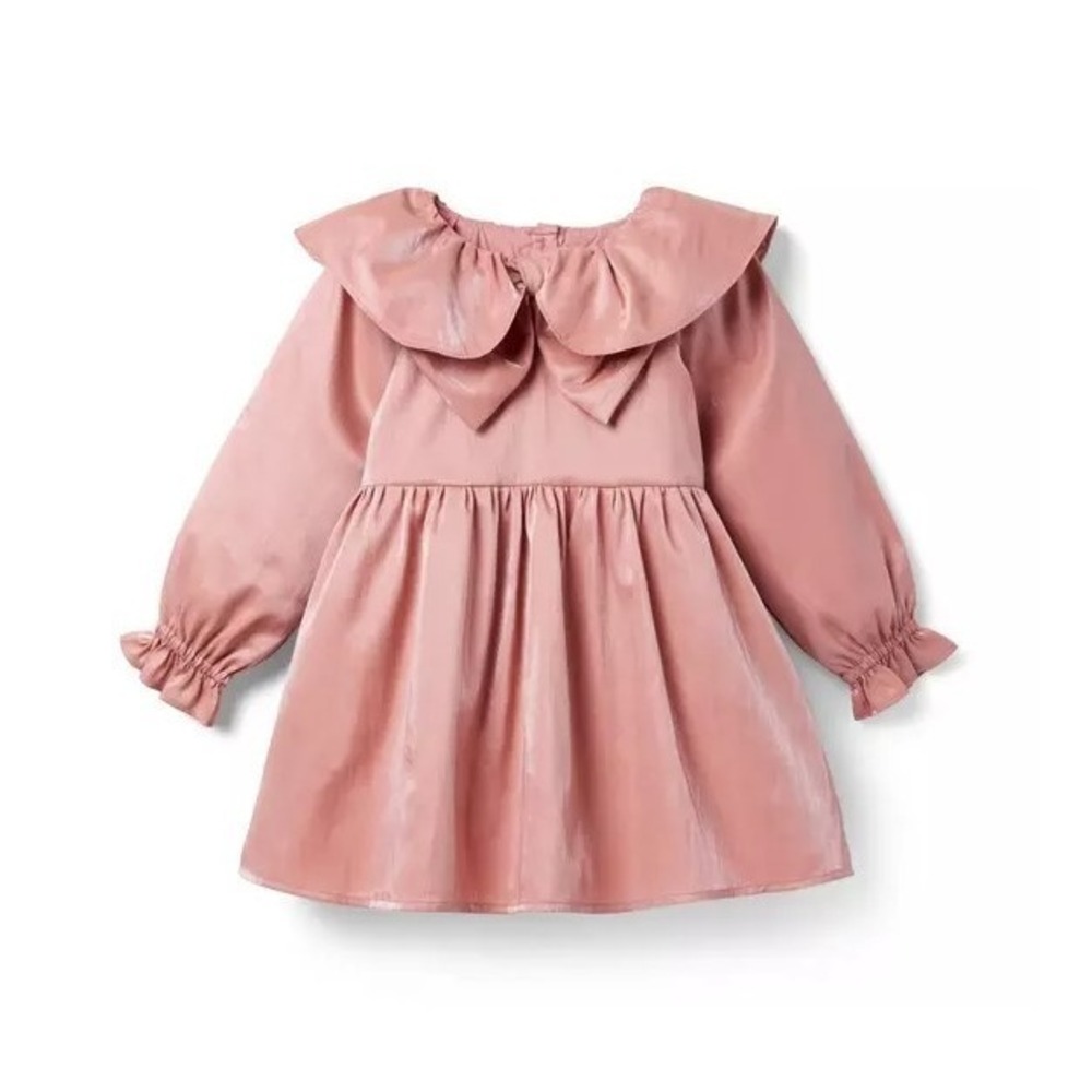 Janie and Jack The Premiere Bow‎ Dress Pink Metallic Long Sleeve Toddler Size 3
